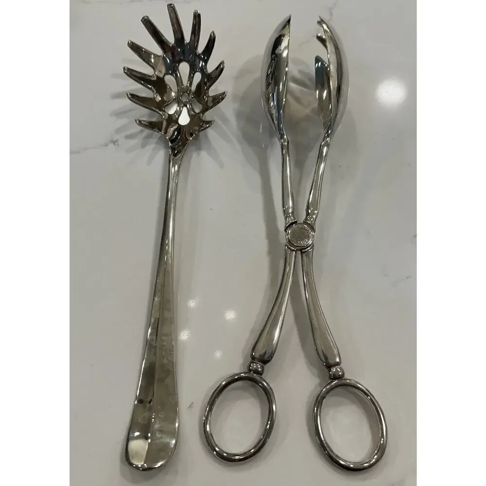 International Silver Silver Plated Set of 3 Serving Spoons‎ Salad Tongs